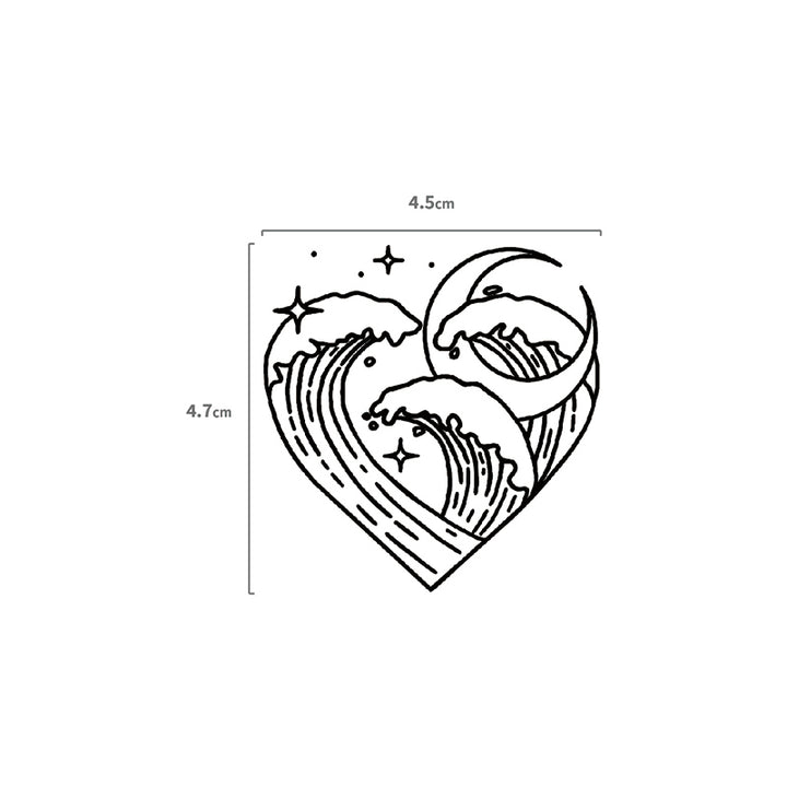 Ein Herz aus Wellen mit Mond Temporäres Tattoo Größenangabe