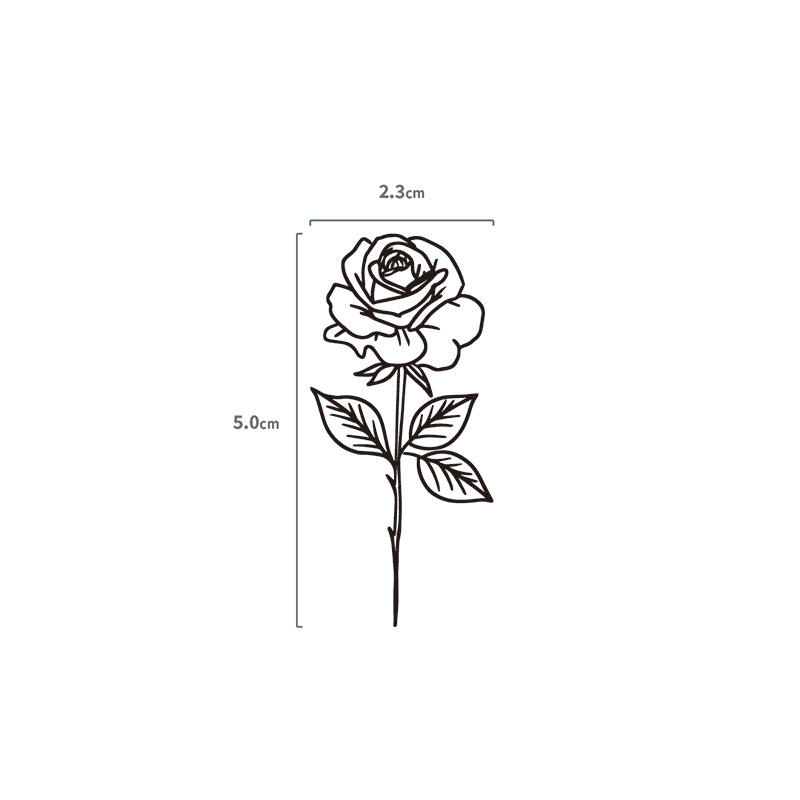 Fineline Rose Temporäres Tattoo Größenangabe