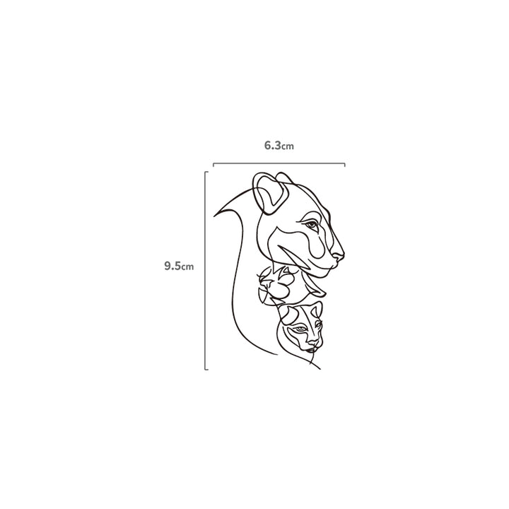 Lineart Löwin mit Babylöwen Temporäres Tattoo Größenangabe