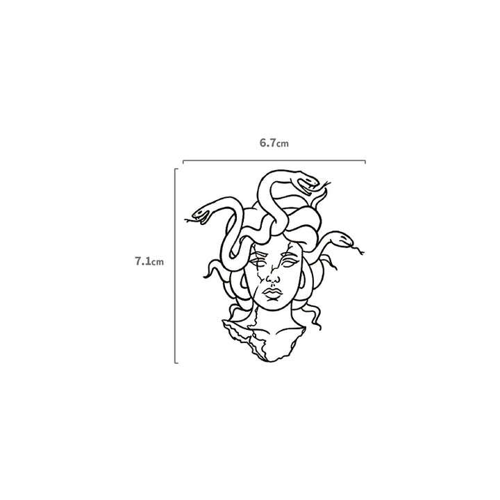 Lineart Medusa Temporäres Tattoo Größenangabe