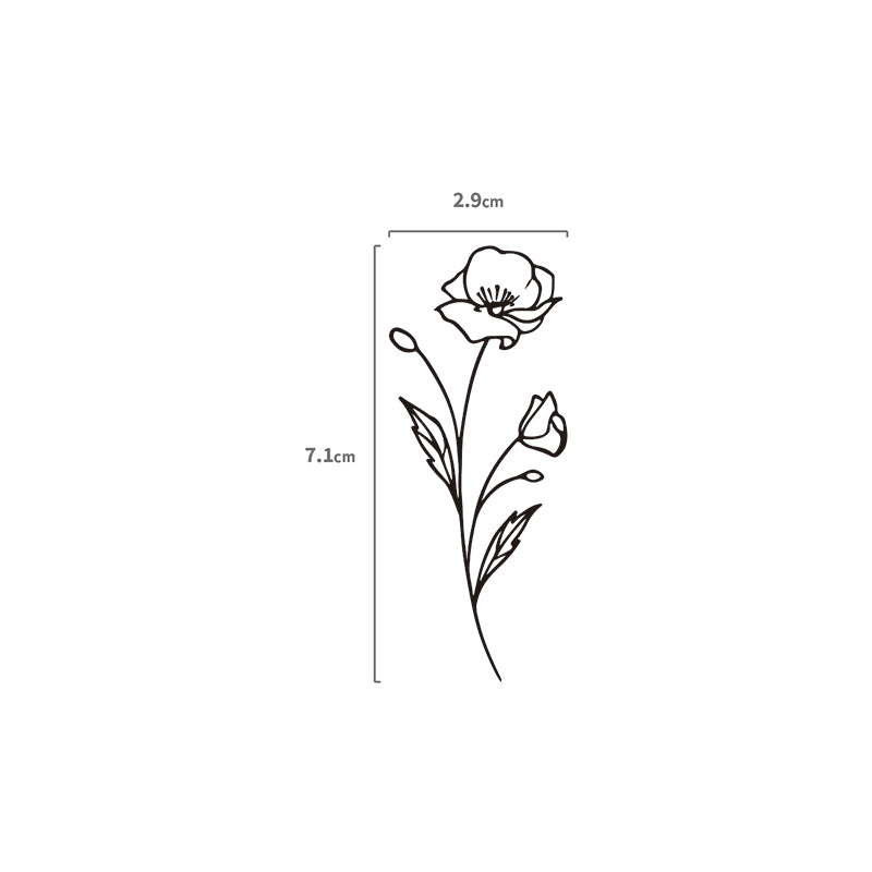 Lineart Mohnblumen Temporäres Tattoo Größenangabe