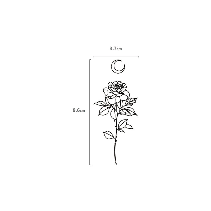 Linework Rose mit Mond Temporäres Tattoo Größenangabe