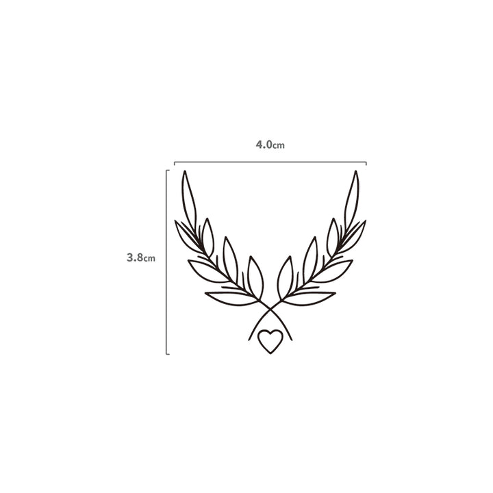 Olvienblätter Kranz mir Herz Temporäres Tattoo Größenangabe