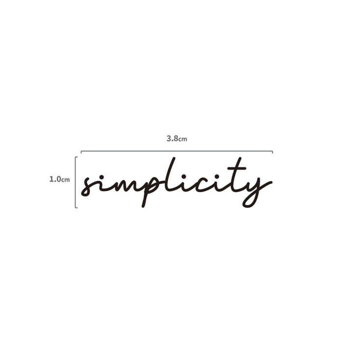 Simplicity Schriftzug Temporäres Tattoo Größenangabe