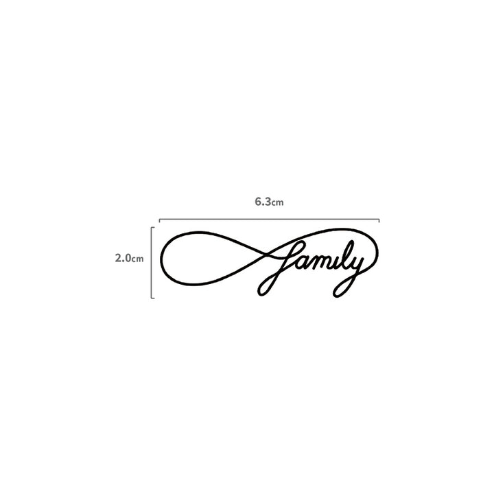 Unendlichkeitssymbol mit Family Temporäres Tattoo Größenangabe
