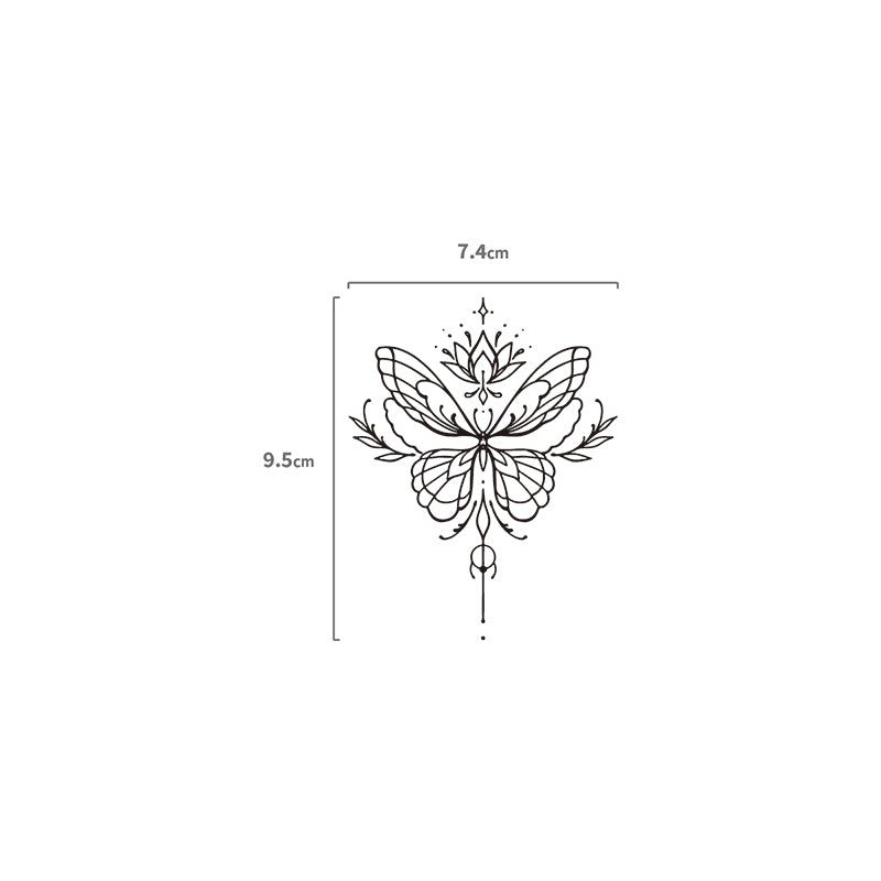 Lineart Schmetterling mit Ornamenten Temporäres Tattoo Größenangabe