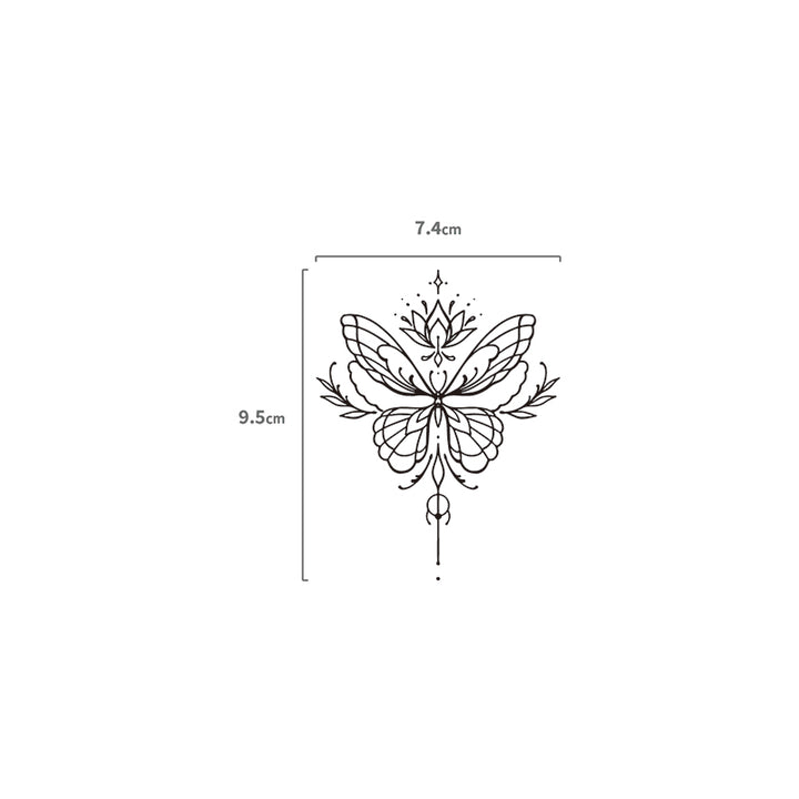 Lineart Schmetterling mit Ornamenten Temporäres Tattoo Größenangabe