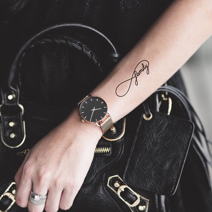 Unendlichkeitssymbol mit Family Temporäres Tattoo