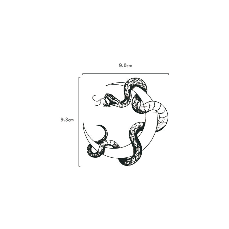 Schlange & Mond Lineart Temporäres Tattoo Größenangabe
