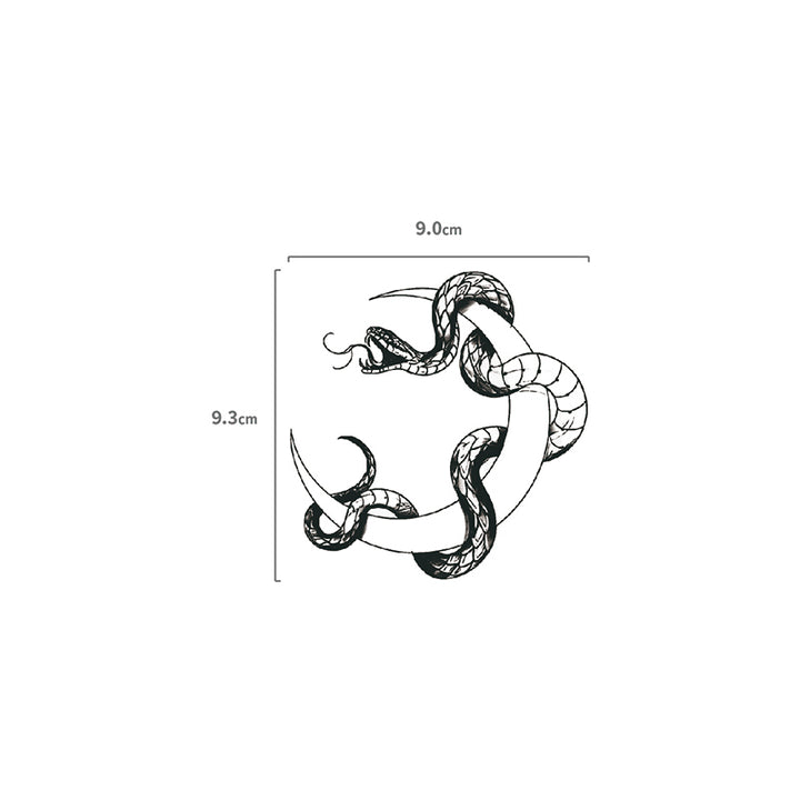 Schlange & Mond Lineart Temporäres Tattoo Größenangabe